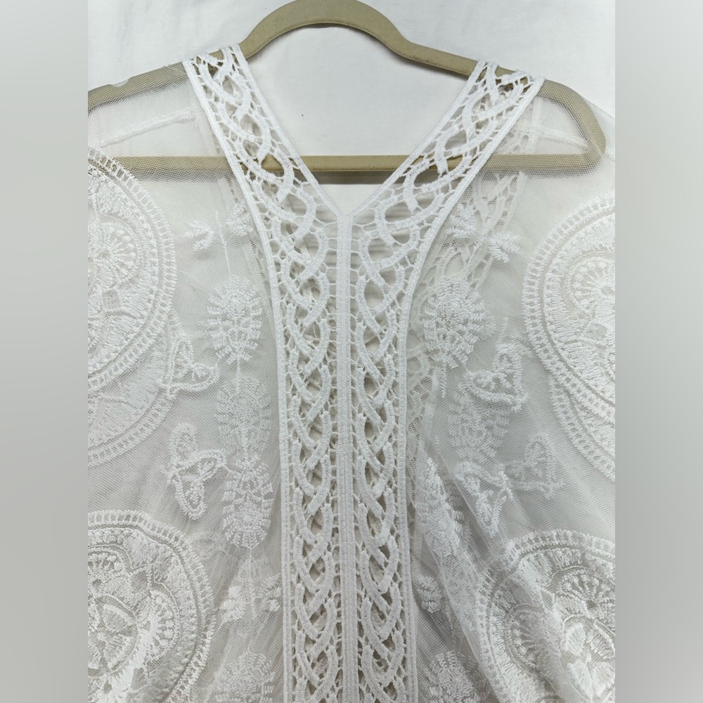 Vince Camuto Crochet Embroidered Lace Open Knit Mesh  Cover Up Tunic Kimono OS - Picture 7 of 12